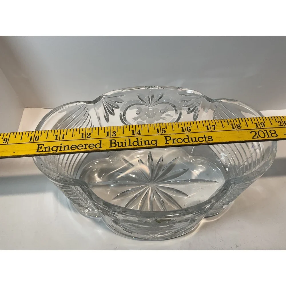 Crystal Heart Etched Glass Vase‎ Bowl Container Made in Slovakia 24% PbO